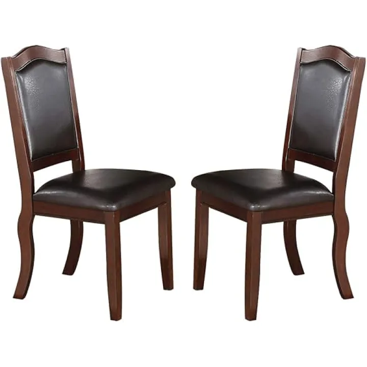 Faux Leather Upholstered Dining Chairs, Brown(Set of 2)