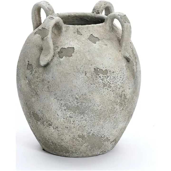 LuxenHome Rustic Ceramic Vase,11'' Gray and White Round Vase,Terracotta Large Flower Vases with Handles for Living Room Home Decor,Vintage Pottery Tall Vases Home Décor Accents