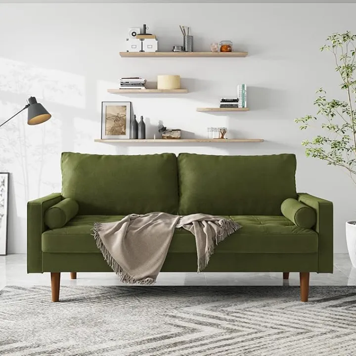 Loveseat Sofa, 70" Army Green Velvet Couch Small Couch Love with Tufted Seat, Modern Couch for Living Room, Bedroom, Apartment (Army Green Velvet)