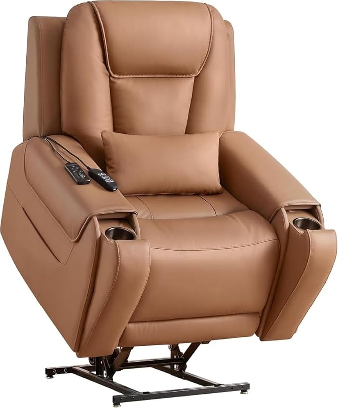Power Lift Recliner Chair, Large Elderly Sofa with Side Pocket, Heavy Duty Reclining Mechanism Electric Recliner for Living Room, Back Adjustment from 100°to 180°, Remote Control