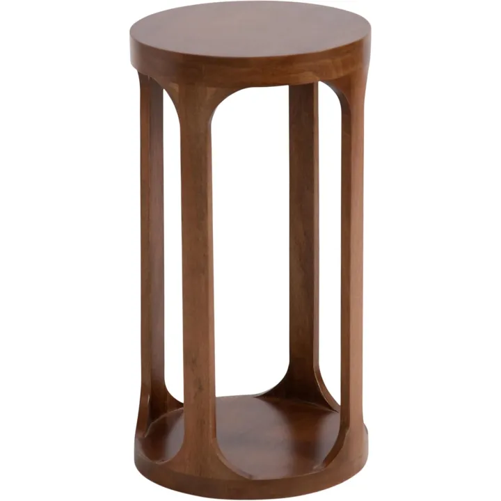 Kate and Laurel Dahl Modern Slatted Wooden Round Drink Table; 12 x 23; Walnut Brown; Transitional Wood Accent Pedestal Table for Use as Living Room Plant Stand or Small Bedroom Nightstand