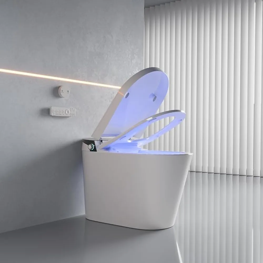 Smart Toilet, One Piece Toilet, Smart Bidet Toilet Seat Built-in Heated Seat and Air Dryer, Adjustable Temperature Tankless Elongated Toilets with LED Display for Bathroom