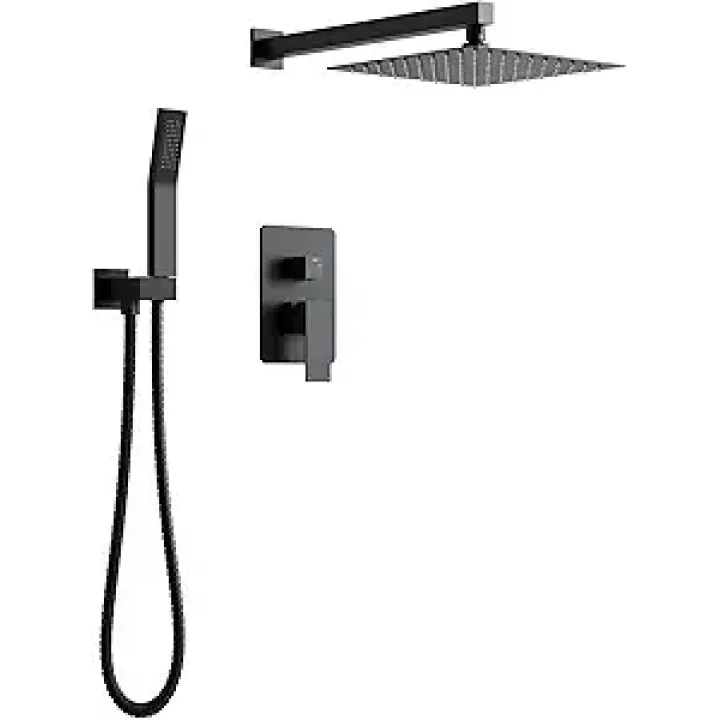 Matte Black Shower System, XL-MB12, Shower Trim Kit, 12 Inch Rainfall Shower Head with Handheld Spray, Wall Mounted, Matte Finish, 1.75 GPM Flow Rate