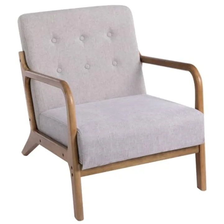 HollyHOME Poltrona Soggiorno Poltrona Relax, Poltrona da Camera da Letto Poltrona da Lettura Poltrona con Struttura in Legno,Grigio Sessel