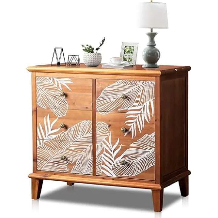 31.3" Wood Tall Nightstand,Rustic End Table Side Table,Farmhouse Wood Dresser Chest of Drawers,with 6 Drawers,for Living Room, Entryway, Hallway, Office (Brown)