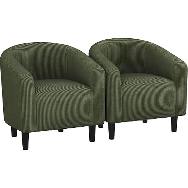 Yaheetech Barrel Chairs, Furry Accent Chairs, Sherpa Chairs with Soft Padded Armrest, Fuzzy Club Chairs for Living Room Bedroom Waiting Room Office, Accent Chairs Set of 2, Dark Green
