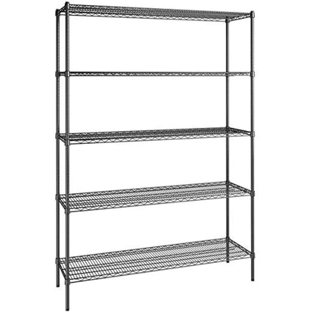 18" x 60" NSF Black Epoxy 5-Shelf Kit with 86" Posts, Heavy Duty Storage Shelving, Wire Shelving Kit, NSF Commercial Storage Rack Unit