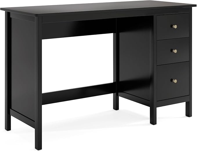 POWERSTONE 48 Inch Computer Desk with 3 Drawers Storage Computer Desk for Home Office Bedroom, Large Study Writing Desk Home Office Desks Workstation (Black)