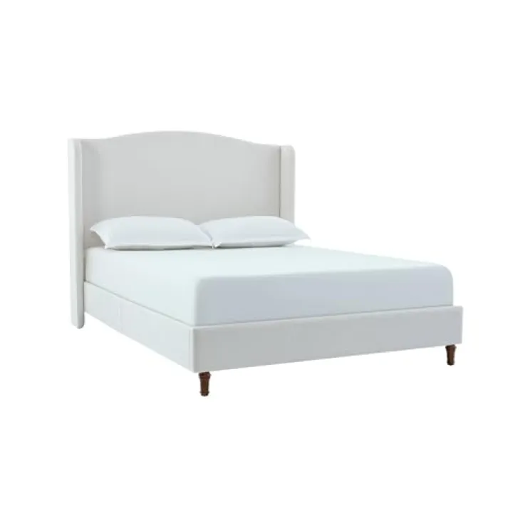 SOFTSEA 54" Tall Headboard Upholstered Bed Frame, Queen Size Chenille Wingback Platform Bed with Headboard for Bedroom, No Box Spring Needed, Ivory