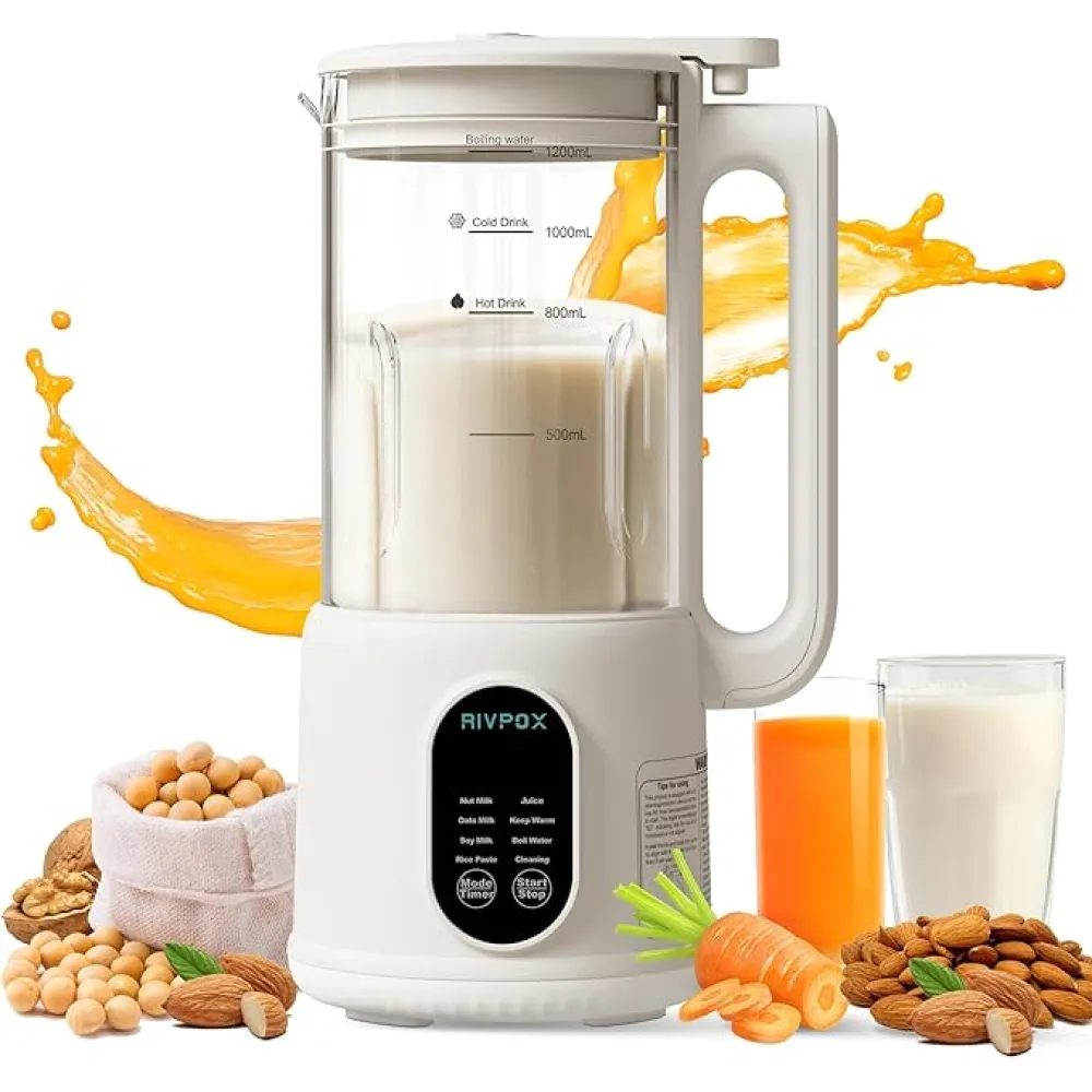 8 in 1 Automatic Nut Milk Maker, 41oz Homemade Soybean Milk, Almond Milk, Oat Milk and Juice, Electric Bean and Nut Milk Machine with Appointment Timer, Keep Warm and Self-cleaning Function, Beige