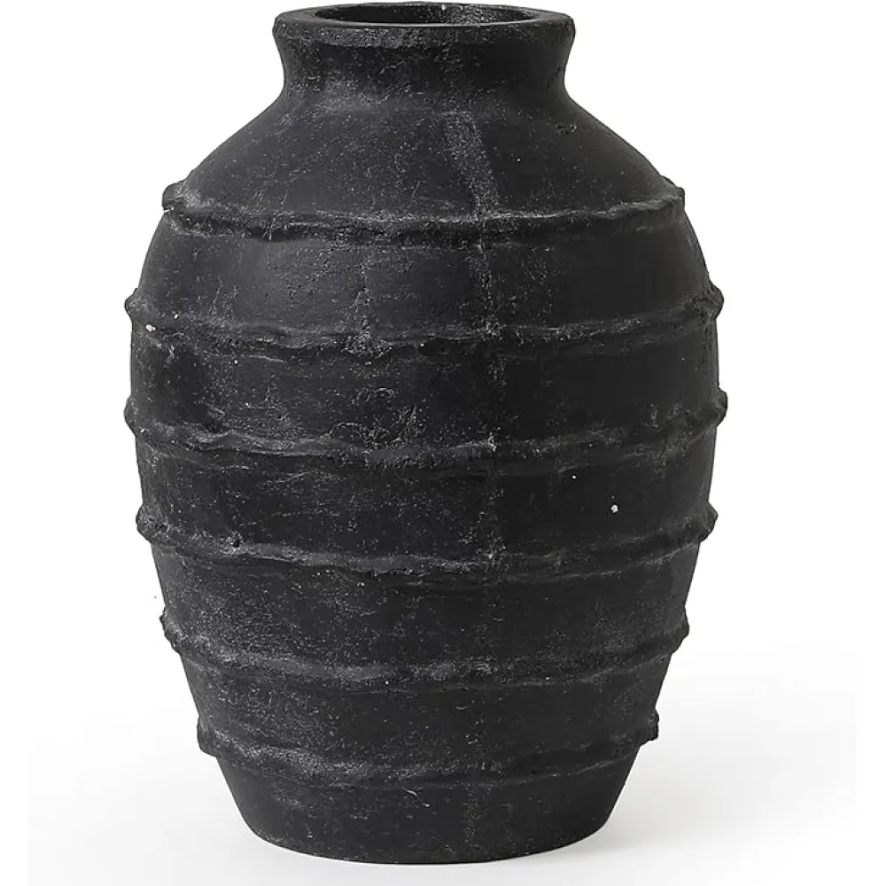 Kokrose Black Terracotta Vase, Black Vases Home Decor for Centerpieces, Large Vintage Rustic Flower Vase for Home Decor, Pottery Ceramic Vases, Table Top Fireplace Mantel Decor