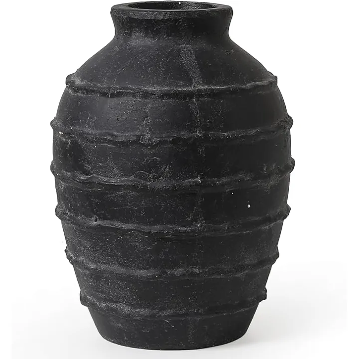 Kokrose Black Terracotta Vase, Black Vases Home Decor for Centerpieces, Large Vintage Rustic Flower Vase for Home Decor, Pottery Ceramic Vases, Table Top Fireplace Mantel Decor