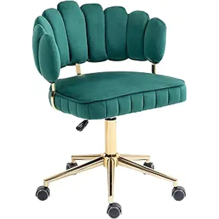 Penau Velvet Office Desk Chair, Adjustable Height Swivel Task Chair with Wheels, Modern Computer Chair for Home Office in Emerald