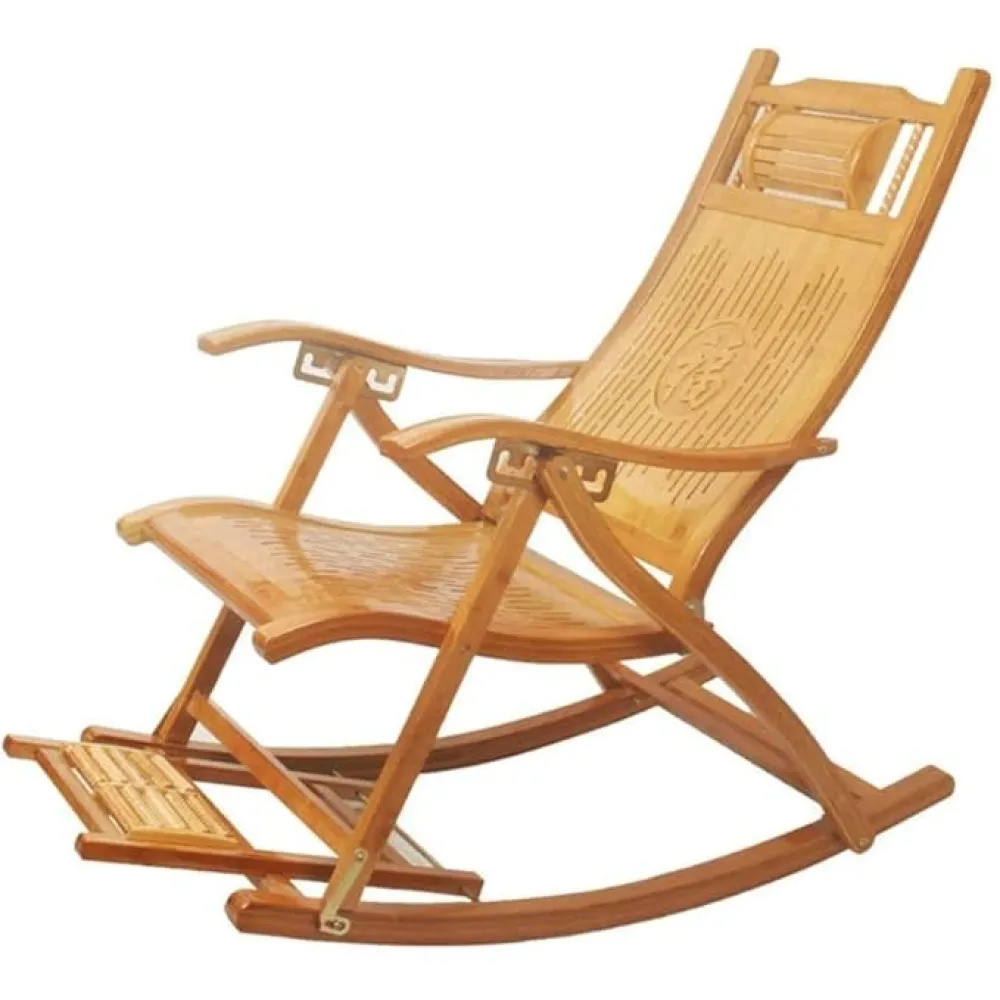 Adult Rocking Chair Adjustable Rocking Chair,Nordic Balcony Leisure Folding Bamboo Chair,Home Lunch Break,Comfortable Relax Rocking Chair with Armrest and