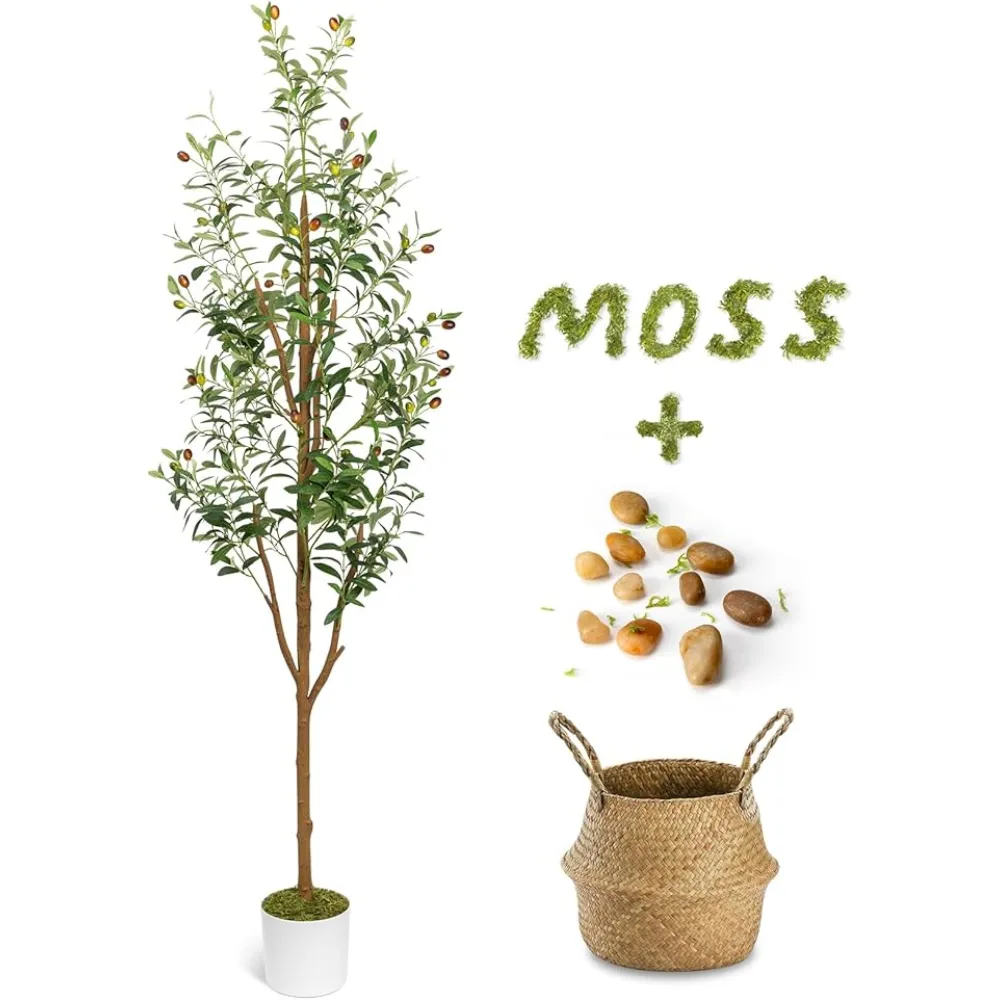 6FT Artificial Olive Tree - Indoor Tall Faux Olive Trees with Planter&Basket, Large Fake Olive Silk Tree Realistic Olive Plants with Branches and Fruits for Home Decor Office Living Room