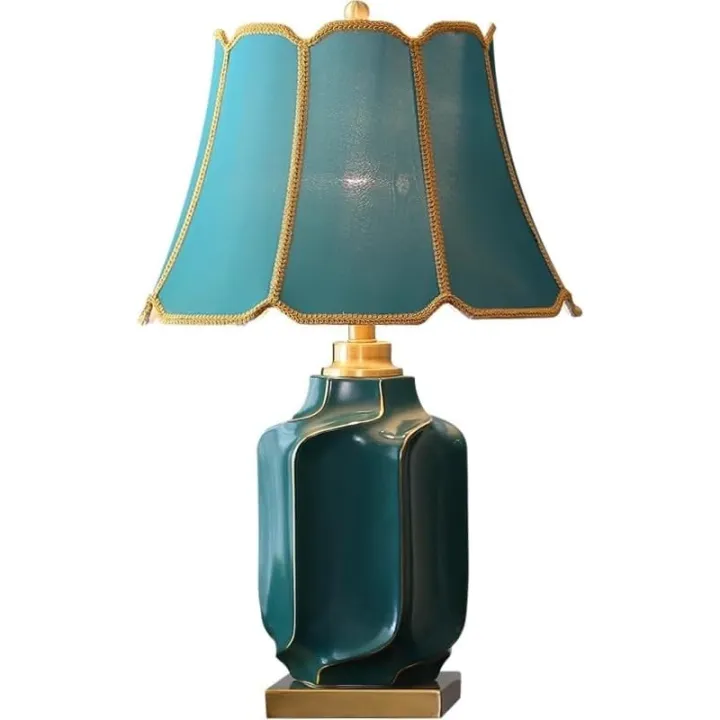 E27 Plug in Table Lamp Fabric Lampshade Ceramic Table Lamp Bedroom Study Designer Classical Bedside Lamp Table Lamp(Large)