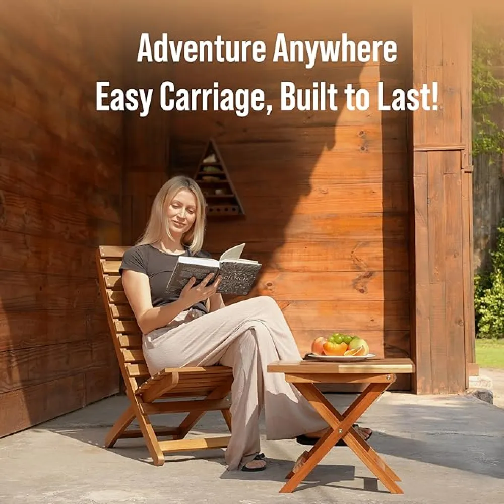 Melino Acacia Wooden Folding Adirondack Chair Set of 2 - Portable Fully Assembled FSC Certified Solid Wood Outdoor Furniture Lounge Chairs for Fire Pits, Decks, Patios, Lawn, Garden, Porch, Pool Deck