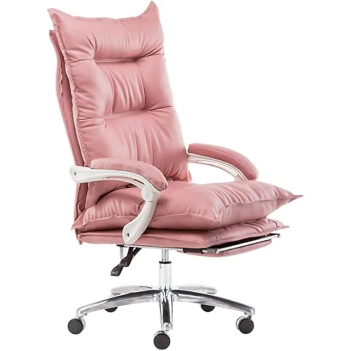 Executive Office Chair Computer Gaming Chair Leather Rotating Game Chair Desk Chairs Stools Ergonomic Chair,Fixed Armrest,Pink/White,Pink