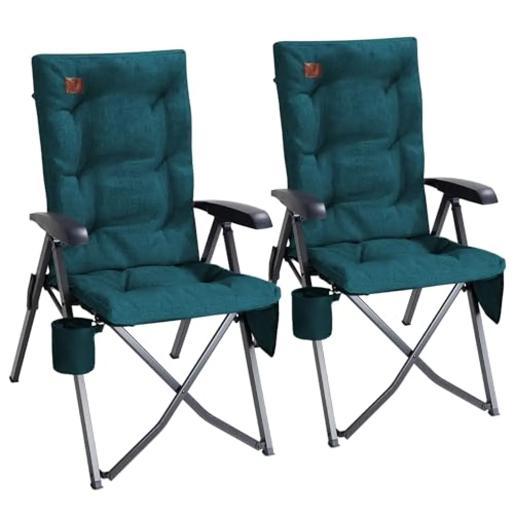 EVER ADVANCED Sedia da campeggio pieghevole con schienale regolabile in 4 posizioni fino a 150 kg, spessore 6 cm, imbottita con tasca laterale, porta bevande, sedia da giardino, schienale alto, sedia