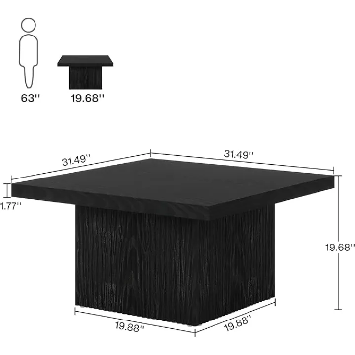 Tribesigns Square Coffee Table, 31.5-Inch Fluted Coffee Table, Mid-Century Modern Living Room Table, Large Cocktail Table for Living Room, Easy Assembly, Black