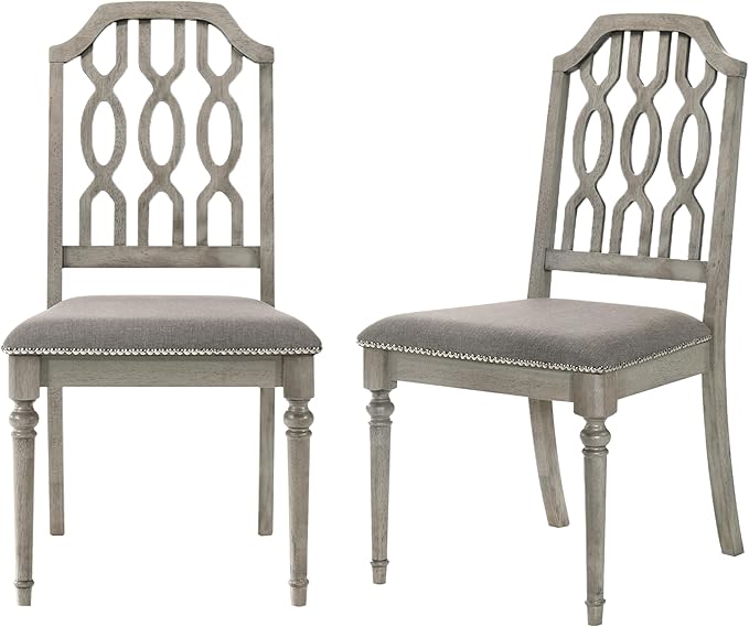 Dining Chairs Set of 2 High Back Kitchen Chairs with Silver Rivets Upholstered Wooden Dining Room Chair Armless Side Chairs for Dining Room, Living Room, Reception (Linen, Grey)