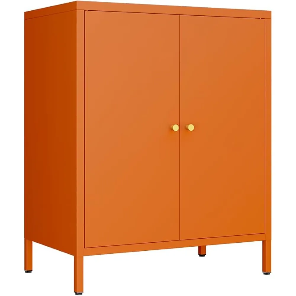 2 Door Metal Accent Storage Cabinet for Bedroom, Living Room,Bedside, Office Room,Kitchen-Metal Locker Cabinet with 1 Adjustable Shelves-2-Tier (Small 2 Door Cabinet, Black)