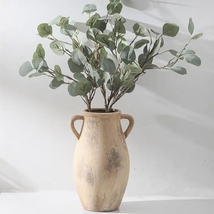 Large Ceramic Vase,11.3 inch Tall Farmhouse Flower Vase with 2 Handles,Terracotta Decorative Flower Vase for Home Decor, Living Room Entryway Table Centerpiece Decor