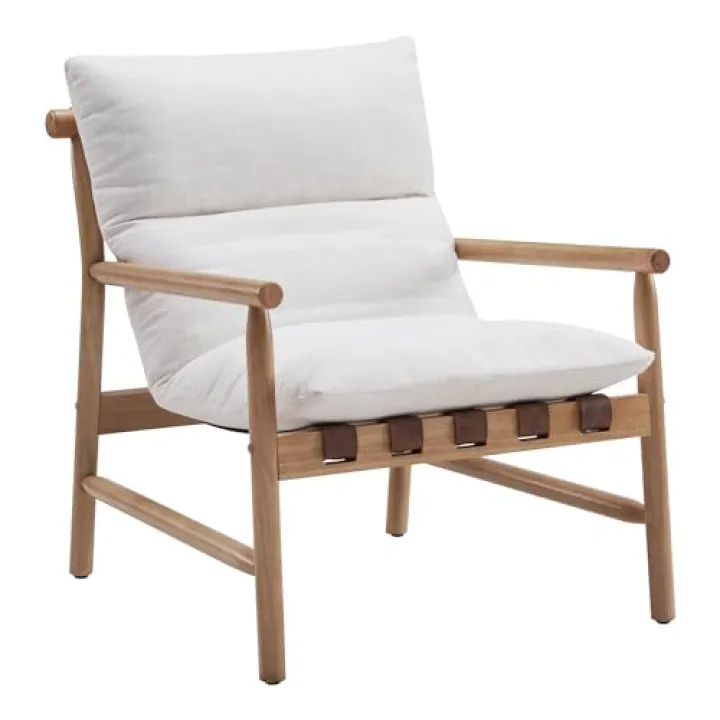 Hotraffy Accent Chair Modern Living Room Chairs Comfy Arm Chair Natural Rattan Armchair, Upholstered Lounge Reading Chair with Solid Wood Frame Cozy Recliner for Bedroom/Guest Room（White）