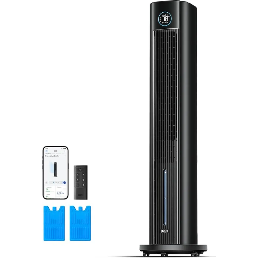 Dreo Tower Fan for Bedroom, 43" Cooling Fans That Blow Cold Air 2025 Upgraded, Evaporative Air Cooler, Quiet 85° Oscillating Floor Fan, Easy Cleaning, APP Control, 4 Modes & 4 Speeds, 12H Timer, Black