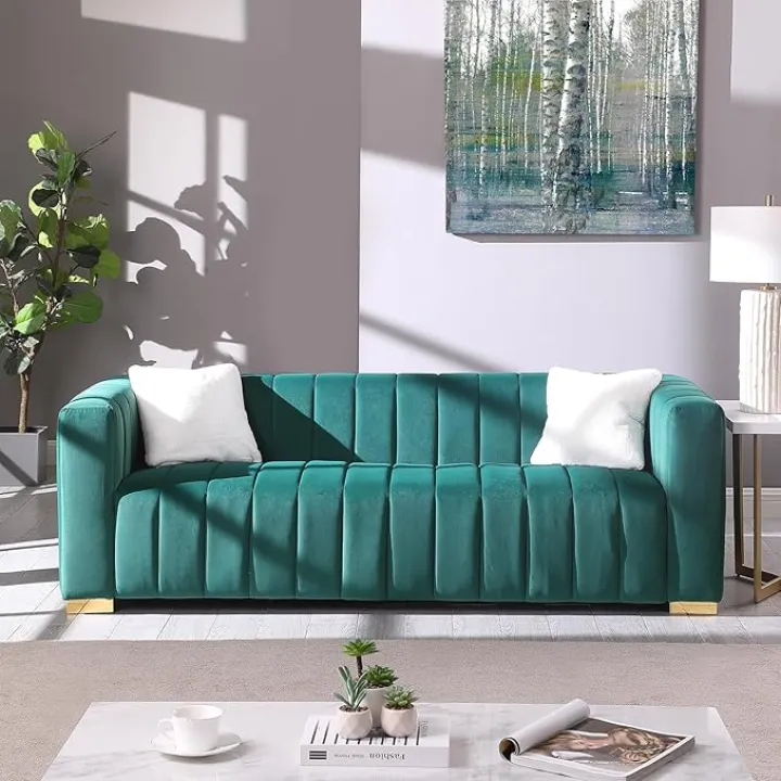 Velvet Couch With Extra Deep Seats, 3 Seater Sofa, Futon, Sleeper, Mid Century Modern for Living Room, Office, Bedroom, Green