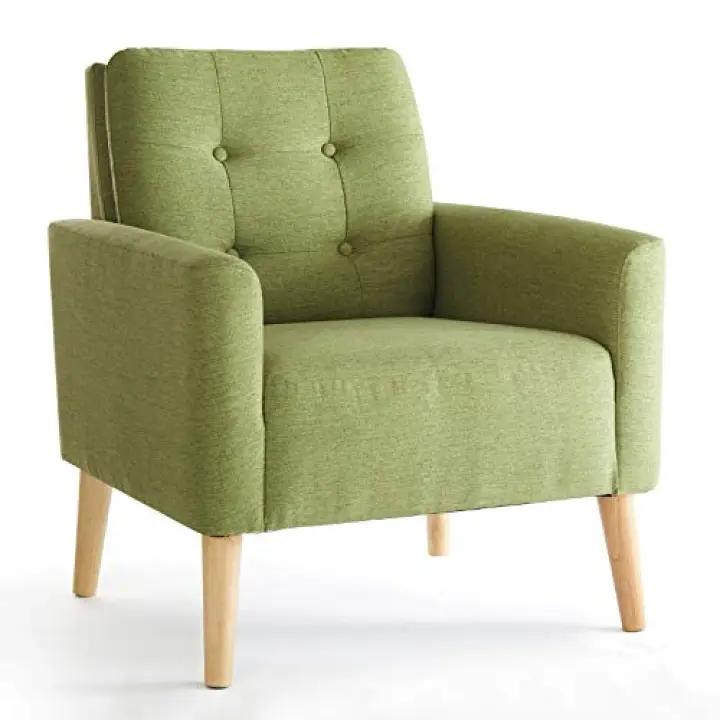 Mondeer Poltrona con braccioli, gambe in legno massiccio, moderna, semplice per camera da letto, soggiorno, balcone, ufficio, dimensioni 72 x 72 x 81 cm, verde