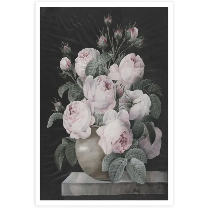 Retro Floral Canvas Wall Art Vintage Pink Rose Poster In A Porcelain Jar Melancholy Still Life Plants Aesthetic Prints Painting For Home Bedroom Dorm Living Room Office Wall Decor 12x16in Unframed