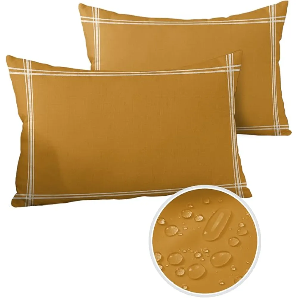Outdoor Waterproof Throw Pillow Covers, Ginger Yellow Pillowcases Decorative Cushion Cover Cases for Patio Balcony Couch, Pack of 2 Rectangle, 20"X12"