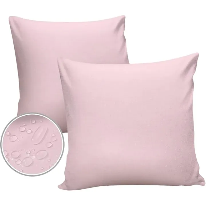 Outdoor Waterproof Throw Pillow Covers, Pink Farmhouse Decoration Classical Mistyrose Pillowcases Decorative Cushion Cover Cases for Patio Balcony Couch, Pack of 2 Square, 26"X26"
