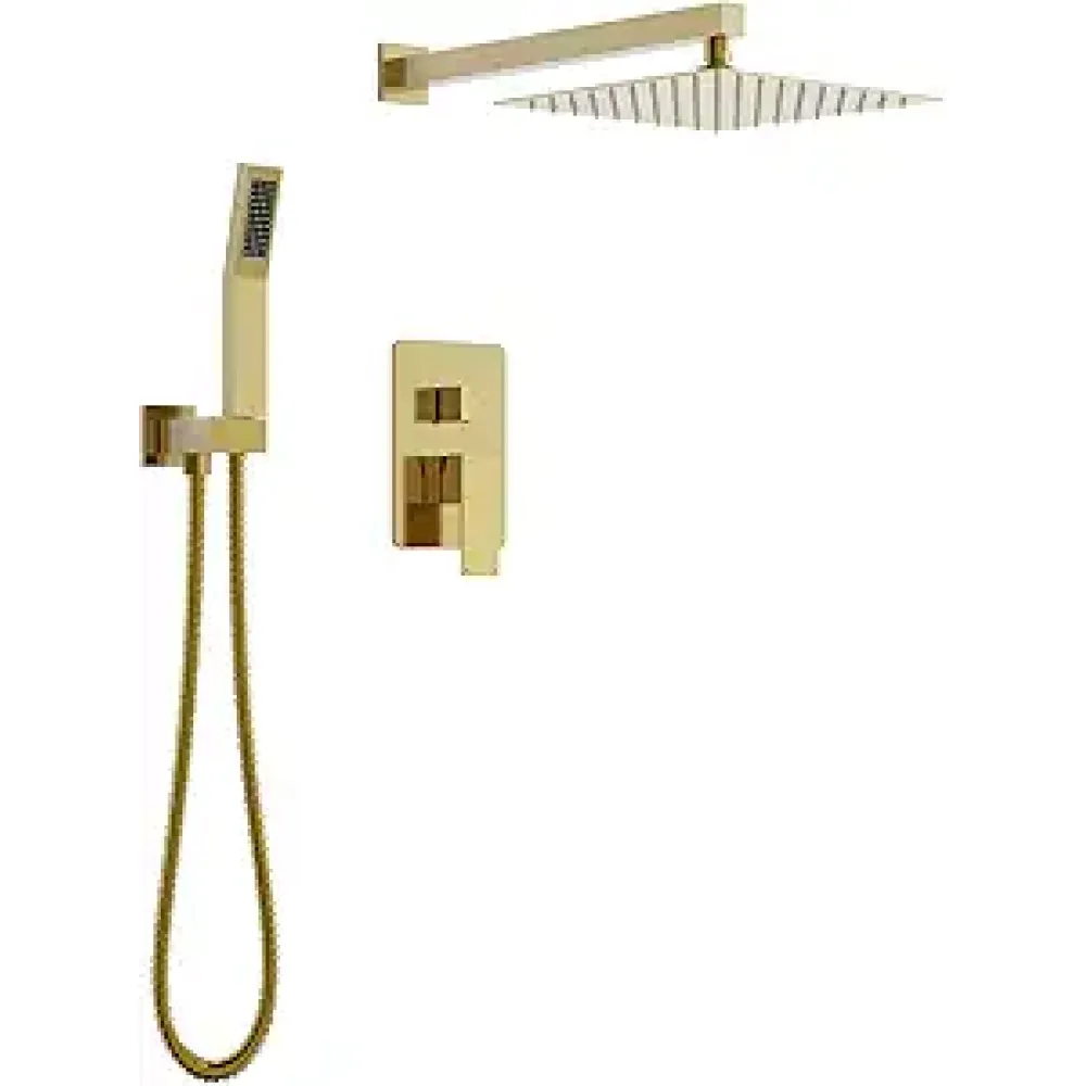 Shower Faucet Set, Shower System Bathroom High Pressure 10 Inches Rainfall Shower Head with Handheld Spray, Wall Mounted Shower Fixtures with Shower Valve and Trim Kit, Brushed Gold