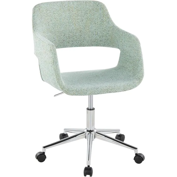 Margarite Contemporary Task Chair, Chrome Metal and Light Green Fabric Office Chair, Ergonomic Upholstered Office Chair with Adjustable Height for Home Office