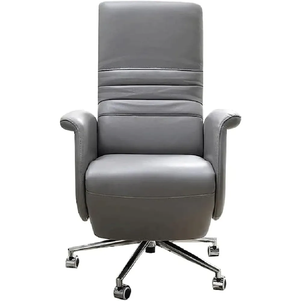 Backrest Leather Office Chair Full Reclining Office Chair with Footstool Management Chair