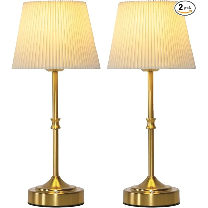 JACKYLED Cordless LED Table Lamp, 3 Color Lights with Dimmer, 5400mAh Battery Operated Rechargeable, Wireless Lamp Portable for Bedroom Living Room Kitchen Counter (2 Pack-Antique Gold)