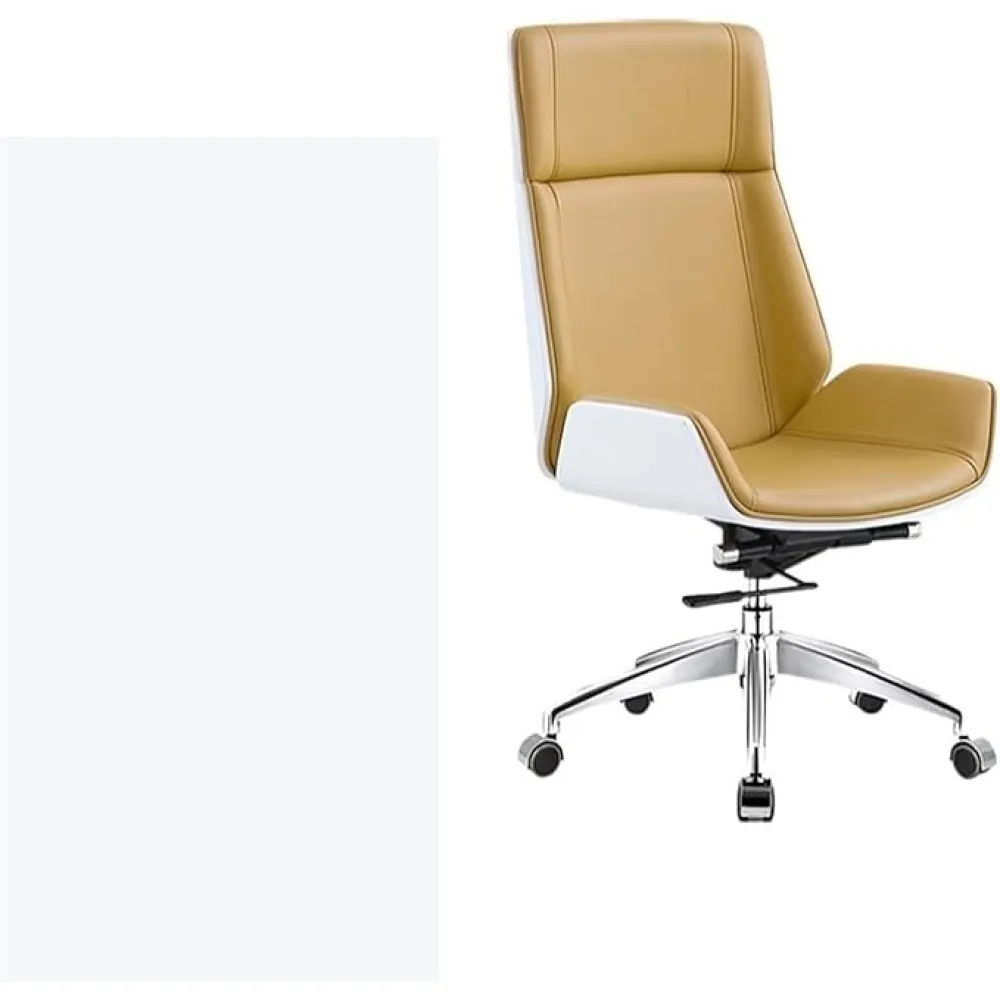 Office Chair,Swivel Office Computer Chair Leather Office Furniture for Home,Conference Task Leather Armchair Chair,White Khaki a,One Size
