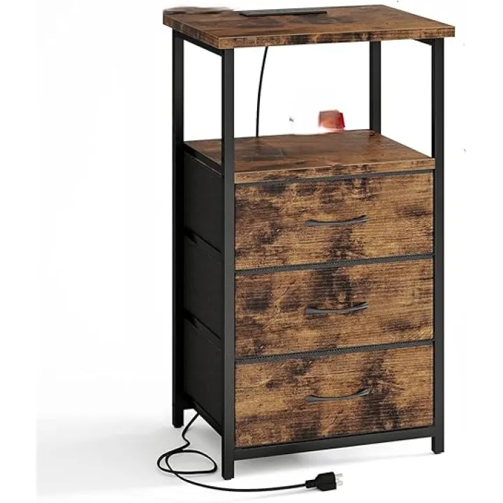 Whonline 1 Antique Wooden Edge Table with 3 Drawers