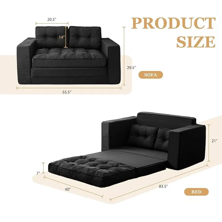 YOSHOOT Loveseat Sleeper Sofa,55" Convertible Sofa Bed Couch Futon Couches for Living Room,3-in-1 Pull Out Floor Couch with Reclining Backrest and Pillows