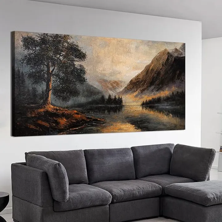 Canvas Wall Art Decor Art Work for Wall Decor Large Landscape Wall Art for Living Room Mountain Forest Wall Art Decor Lakeside Tree Wall Art Art Work for Home Ofiice Bedroom Wall Decor 29"x58"
