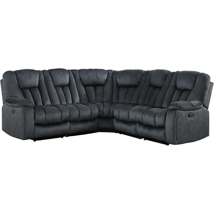 Manual Reclining Sectional Sofa Set for Living Room, Soft Fabric 5 Seater Recliner Corner Sectional Couch, with Hidden Cup Holders, Grey