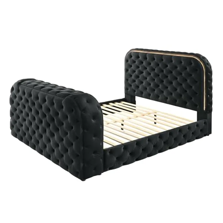 Acme Kana Upholstered Queen Bed with LED in Black