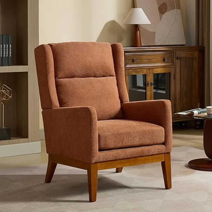 Fabric Upholstered Accent Armchair,Polyester Single Sofa Chair,Large Wingback Solid Wood Arm Chair,Polyester Upholstered Side Chairs for Living Room,Bedroom.(Polyester Taupe, 1PC)