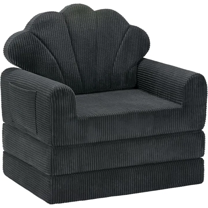 LIKIMIO Foldable Lazy Sofa Bed, Sleeper Chair Bed with Armrest/Back Support, Comfy Floor Sofa Futon Couch Lounge Foldable Mattress for Living Room Bedroom, Black, Single