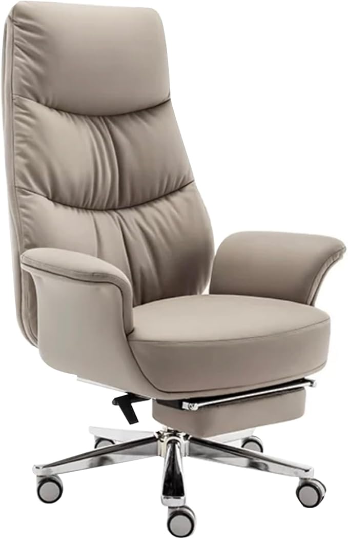 Genuine Leather Executive Office Chair with Adjustable Back and Footrest - Ergonomic Swivel Computer Desk Chair for Home Office (Brown)