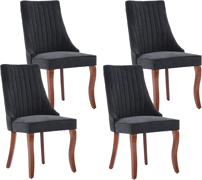 Upholstered Dining Chairs Set of 4, Solid Wood Kitchen Dining Room Chairs with Thicken Padded and Nailhead Trim for Home Kitchen Bedroom Black