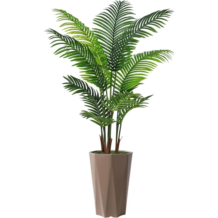 Artificial Palm Plant Indoor 5FT Fake Tree with Mocha Diamond Planter Faux Tropical Areca Tall Fake Floor Plant Potted Artificial Trees for Home Office Living Room Decor Indoor