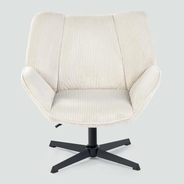 MEUBLE COSY Poltrona Imbottita Girevole Sedia da Salotto per Soggiorno Camera Ufficio Poltroncina Relax con Seduta Spessa Schienale e Braccioli in Velluto a Coste Beige